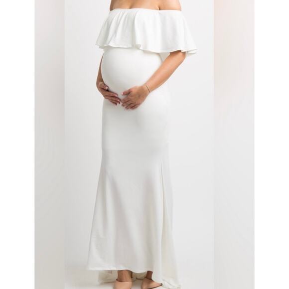 Pink Blush White Off the shoulder Maternity Dress - Picture 5 of 6